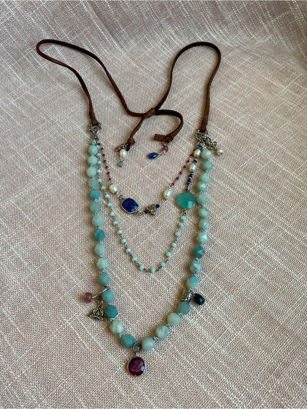 Sterling Blue Chalcedony & Gemstone Layered Necklace